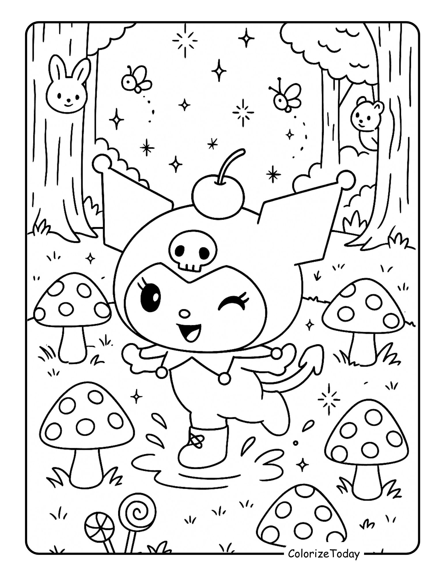Kuromi Magical Forest Adventure Explorer Coloring Page