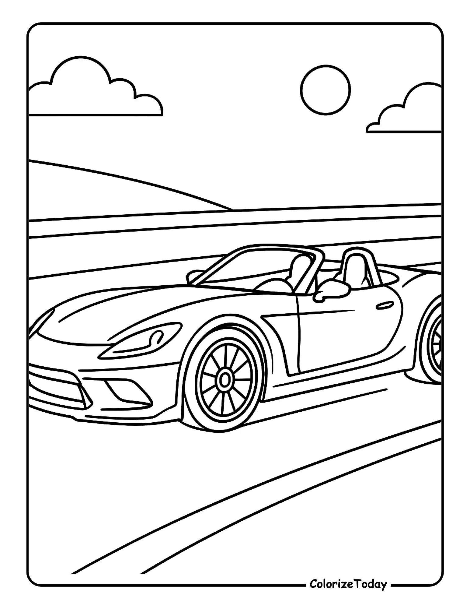 Car Coloring Pages , clouds, Road