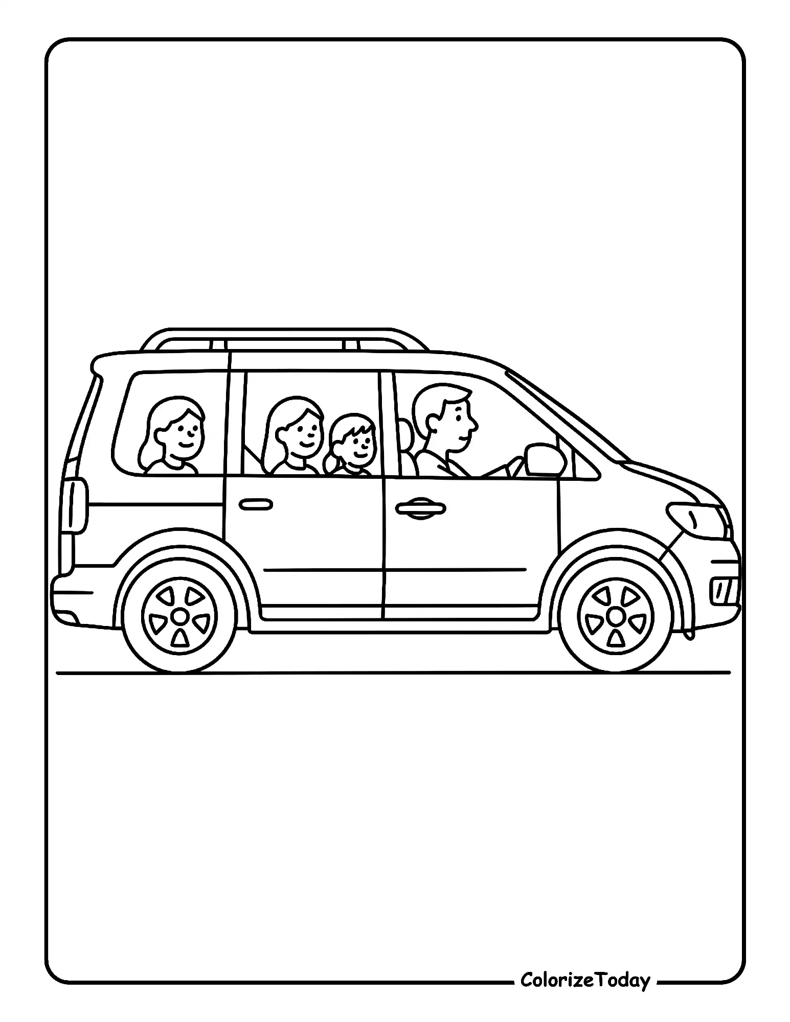 Family in Car Coloring Pages
